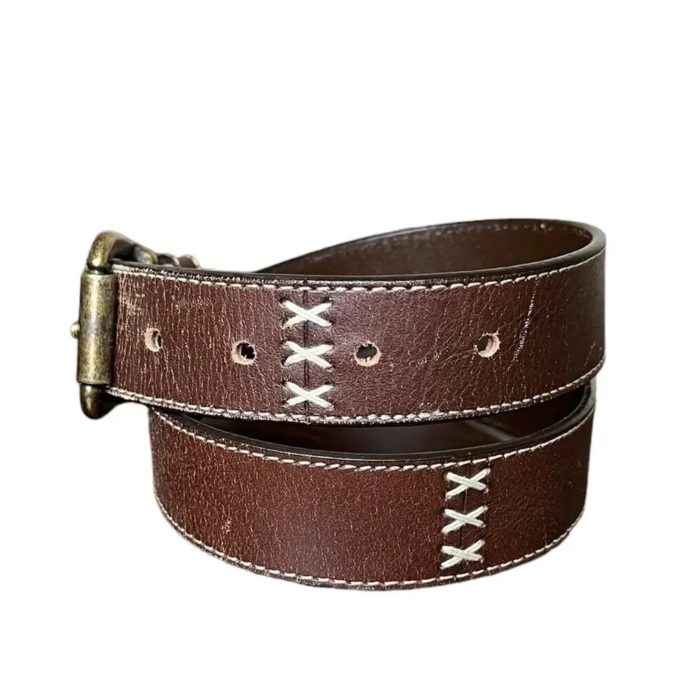Genuine Leather Western Style Belt Gold Buckle Kids Xtra Large (Or Womens Small)